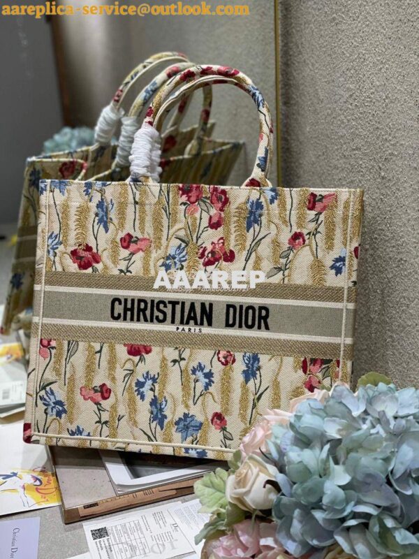 Replica Dior Book Tote M1286 Beige Multicolor Dior Hibiscus Metallic T 5