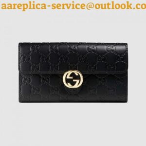 Replica Gucci Icon Continental Wallet In Black Guccissima Leather