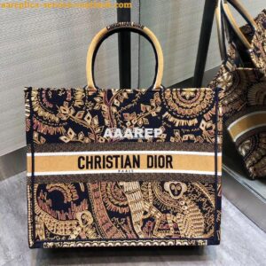 Replica Dior Book Tote Orange Black Animals Embroidered Canvas Bag M12