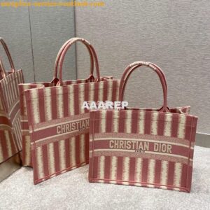 Replica Dior Book Tote Pink D-Stripes Embroidery Canvas Bag