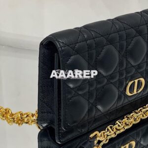 Replica Dior Caro Belt Pouch With Chain in Black Supple Cannage Calfsk 2