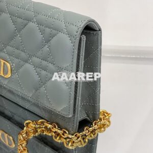 Replica Dior Caro Belt Pouch With Chain in Gray Supple Cannage Calfski 2