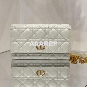 Replica Dior Caro Belt Pouch With Chain in Latte Supple Cannage Calfsk