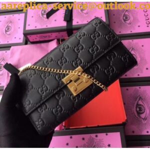 Replica Gucci Padlock GG Signature Leather Continental Chain Wallet 453506 Black 2