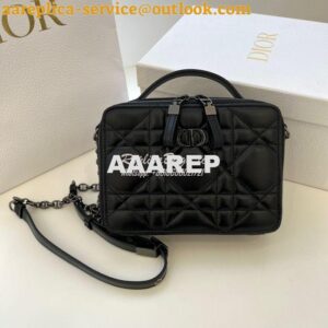 Replica Dior Caro Box Bag With Chain Black Quilted Macrocannage Calfsk