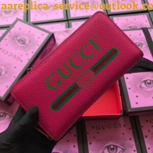 Replica Gucci Pink Print Leather Zip Around Wallet 2