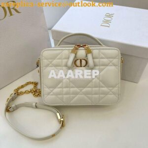 Replica Dior Caro Box Bag With Chain Latte Quilted Macrocannage Calfsk