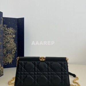 Replica Dior Caro Colle Noire Clutch With Chain Black Cannage Lambskin