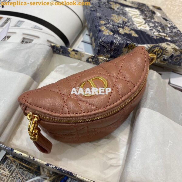 Replica Dior Caro Detachable Half-Moon Coin Purse in Dark Nude Cannage 3
