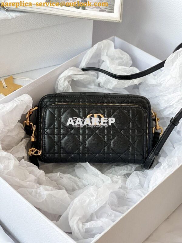 Replica Dior Caro Double Pouch Black Supple Cannage Calfskin S5037