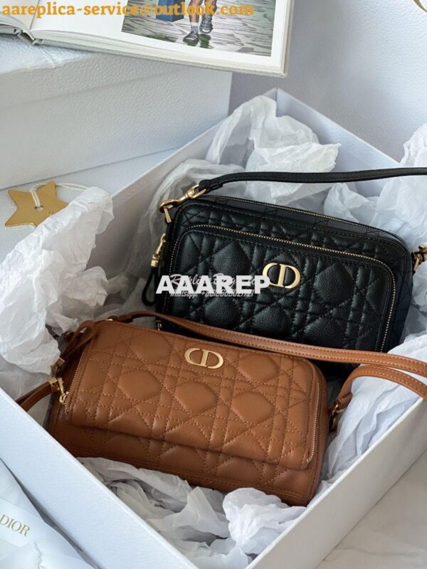 Replica Dior Caro Double Pouch Cognac Supple Cannage Calfskin S5037