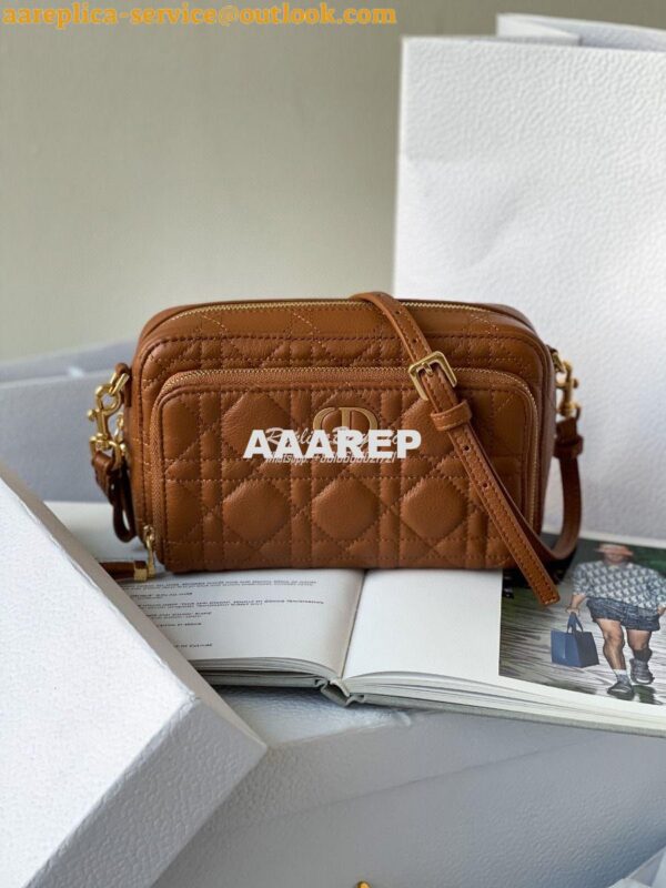 Replica Dior Caro Double Pouch Cognac Supple Cannage Calfskin S5037 3
