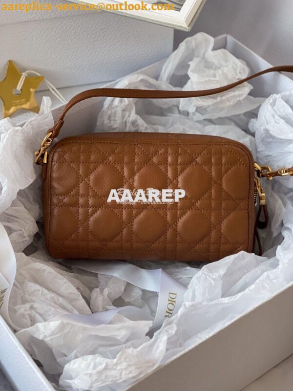 Replica Dior Caro Double Pouch Cognac Supple Cannage Calfskin S5037 10