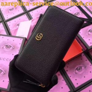 Replica Gucci 456117 GG Marmont leather zip around wallet Black 2