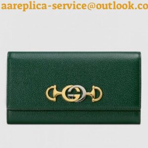 Replica Gucci 573612 Zumi grainy leather continental wallet dark green grainy leather