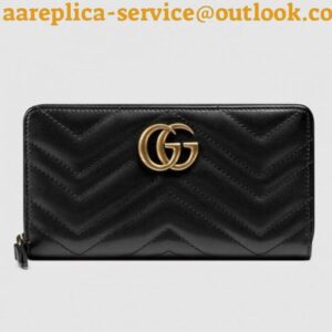 Replica Gucci Black GG Marmont Zip Around Wallet With Pearls