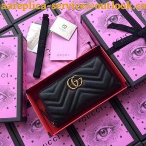 Replica Gucci Black GG Marmont Zip Around Wallet With Pearls 2