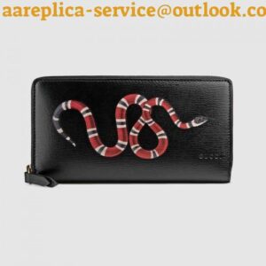 Replica Gucci Black Kingsnake Print Leather Zip Around Wallet