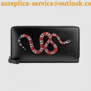 Replica Gucci Black Kingsnake Print Leather Zip Around Wallet 2