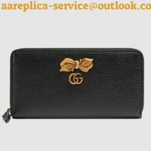 Replica Gucci Black Leather Zip Around Wallet With Bow