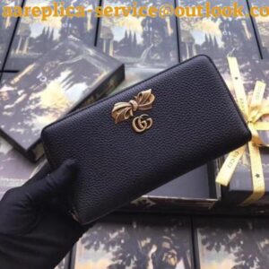 Replica Gucci Black Leather Zip Around Wallet With Bow 2