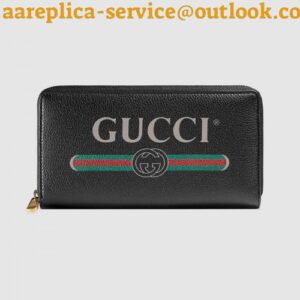 Replica Gucci Black Print Leather Zip Around Wallet