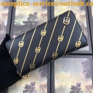 Replica Gucci Black Zip Around Wallet With Double G stripe 2