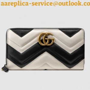 Replica Gucci Black/White GG Marmont Zip Around Wallet