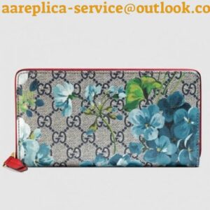 Replica Gucci Blue GG Blooms Zip Around Wallet