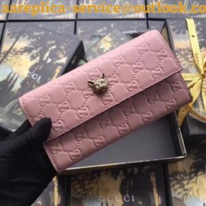 Replica Gucci Continental Wallet With Cat In Pink Signature Leather 2