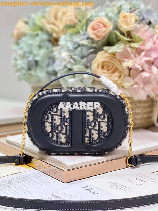 Replica Dior CD Signature Oval Camera Bag Blue Dior Oblique Jacquard