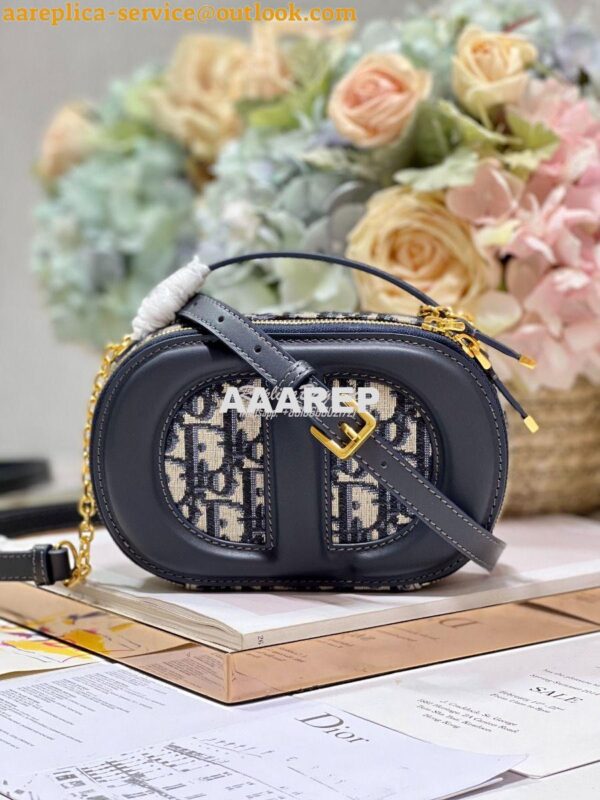 Replica Dior CD Signature Oval Camera Bag Blue Dior Oblique Jacquard 2