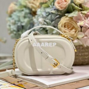 Replica Dior CD Signature Oval Camera Bag Latte Calfskin with Embossed 2