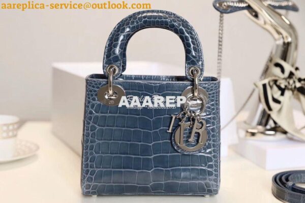 Replica Dior Crocodile Leather Mini Lady Dior Bag Denim 2