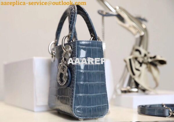 Replica Dior Crocodile Leather Mini Lady Dior Bag Denim 3