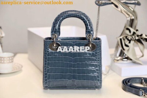 Replica Dior Crocodile Leather Mini Lady Dior Bag Denim 9