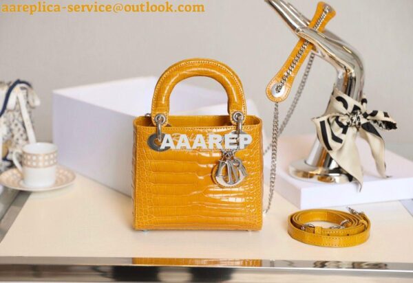 Replica Dior Crocodile Leather Mini Lady Dior Bag Jaune Amber