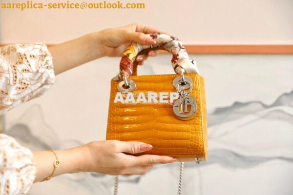 Replica Dior Crocodile Leather Mini Lady Dior Bag Jaune Amber 2