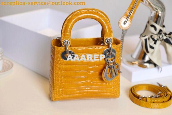 Replica Dior Crocodile Leather Mini Lady Dior Bag Jaune Amber 3