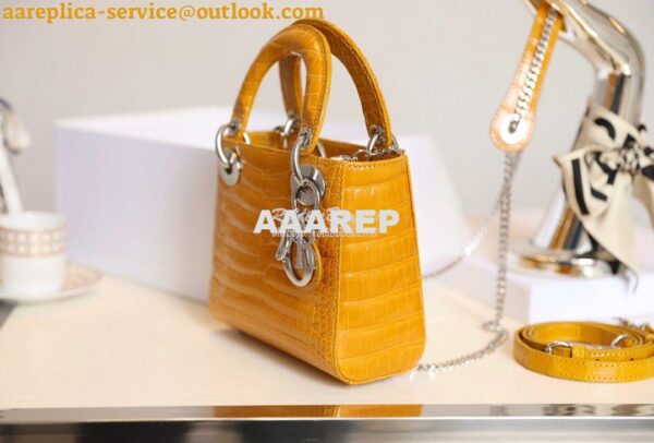 Replica Dior Crocodile Leather Mini Lady Dior Bag Jaune Amber 4