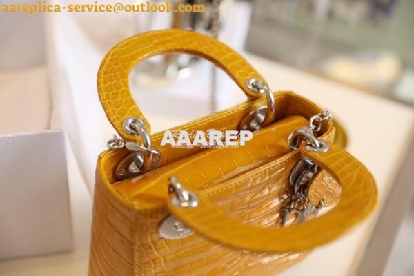 Replica Dior Crocodile Leather Mini Lady Dior Bag Jaune Amber 7