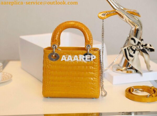 Replica Dior Crocodile Leather Mini Lady Dior Bag Jaune Amber 10