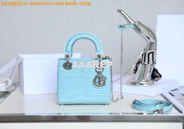 Replica Dior Crocodile Leather Mini Lady Dior Bag Sky Blue 3