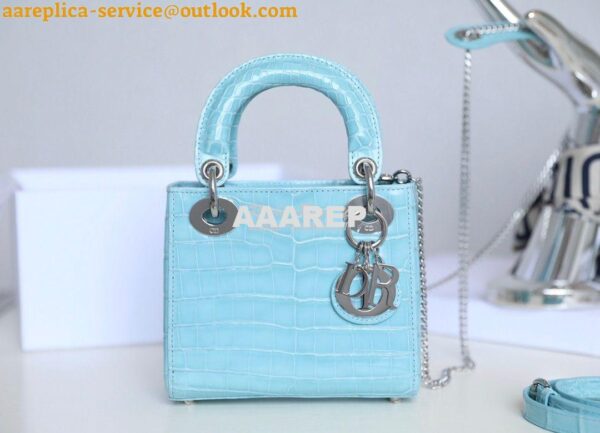 Replica Dior Crocodile Leather Mini Lady Dior Bag Sky Blue 2