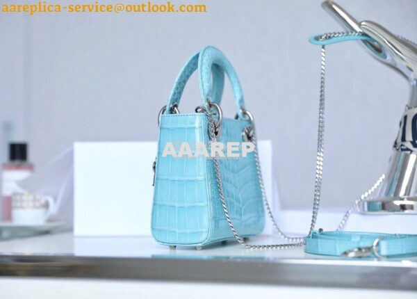 Replica Dior Crocodile Leather Mini Lady Dior Bag Sky Blue 5