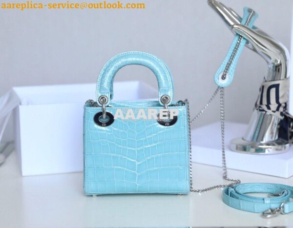 Replica Dior Crocodile Leather Mini Lady Dior Bag Sky Blue 11