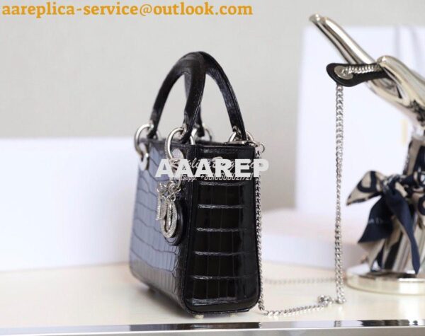 Replica Dior Crocodile Leather Mini Lady Dior Bag with Crystals in Bla 8