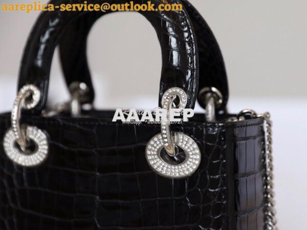 Replica Dior Crocodile Leather Mini Lady Dior Bag with Crystals in Bla 8