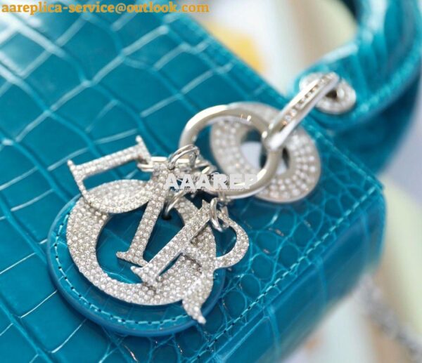 Replica Dior Crocodile Leather Mini Lady Dior Bag with Crystals in Blu 6