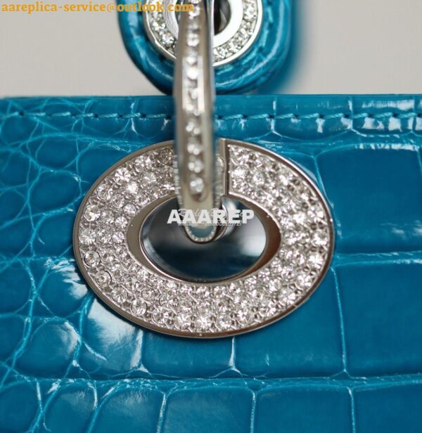 Replica Dior Crocodile Leather Mini Lady Dior Bag with Crystals in Blu 9